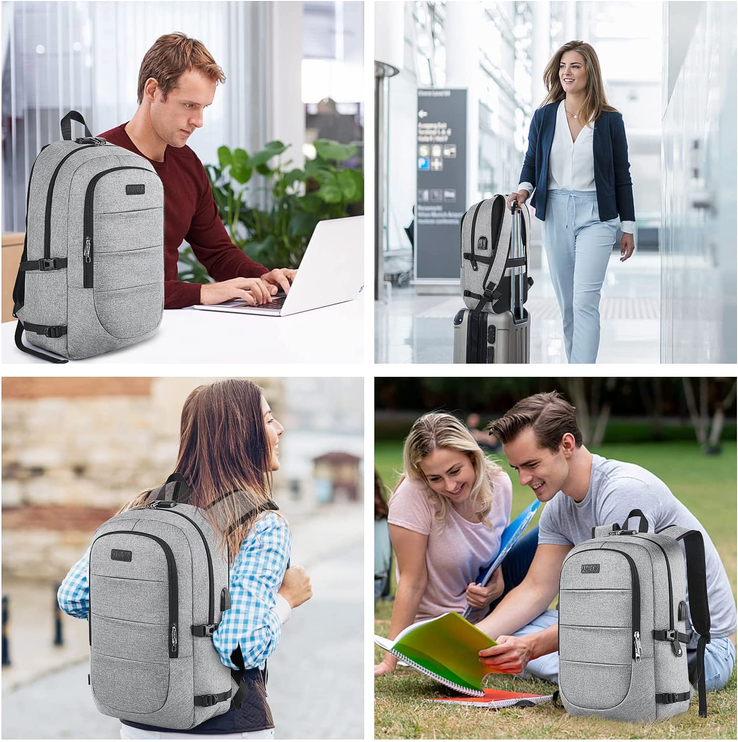 AMBOR Travel Laptop Backpack,17.3 inch Anti Theft Business Laptop Backpack with USB Charging Port and Headphone Interface, College School Backpack for Men & Women,Black - Image 7